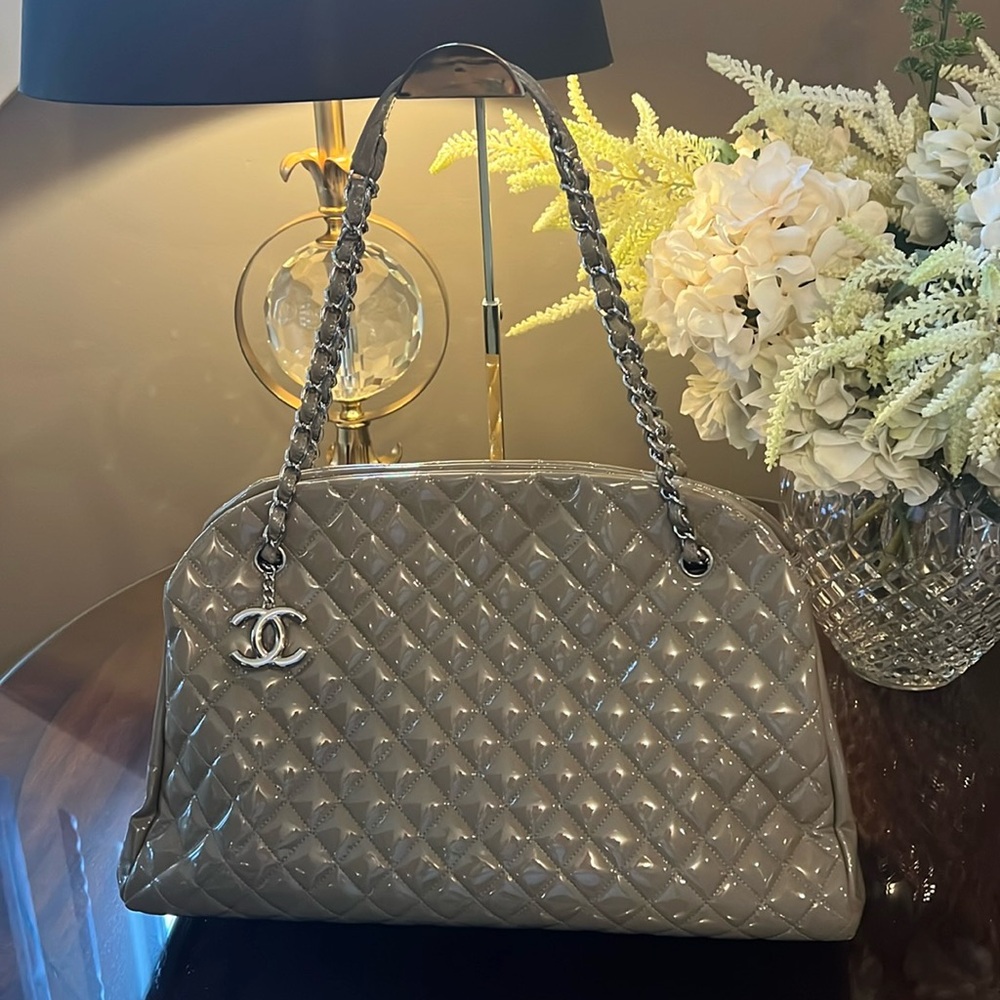 CHANEL Patent Quilted Maxi Just Mademoiselle Bowling Bag